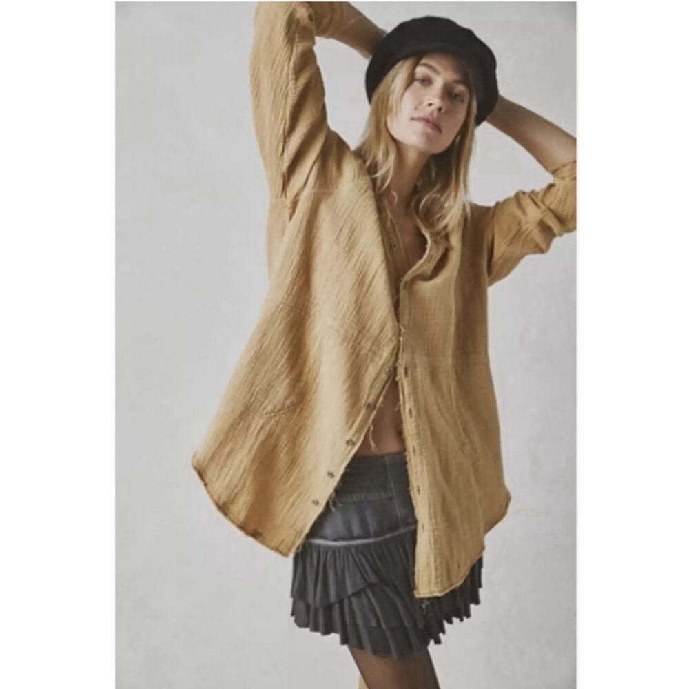 Free People We The Free Summer Daydream Button Down Shirt Top Oversized SMALL